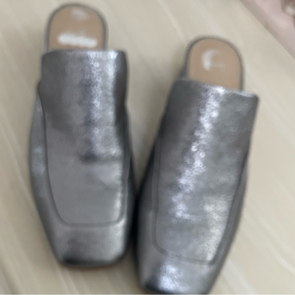 Marc Fisher Metallic Silver Mules